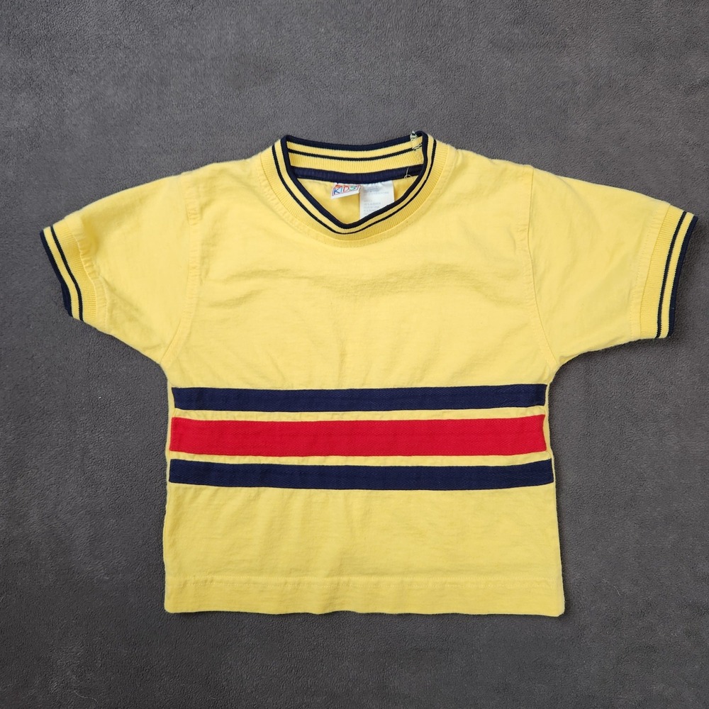 Vintage Mc Kids Shirt Boys Size 5 Yellow Striped Short Sleeve‎ Cotton Tee